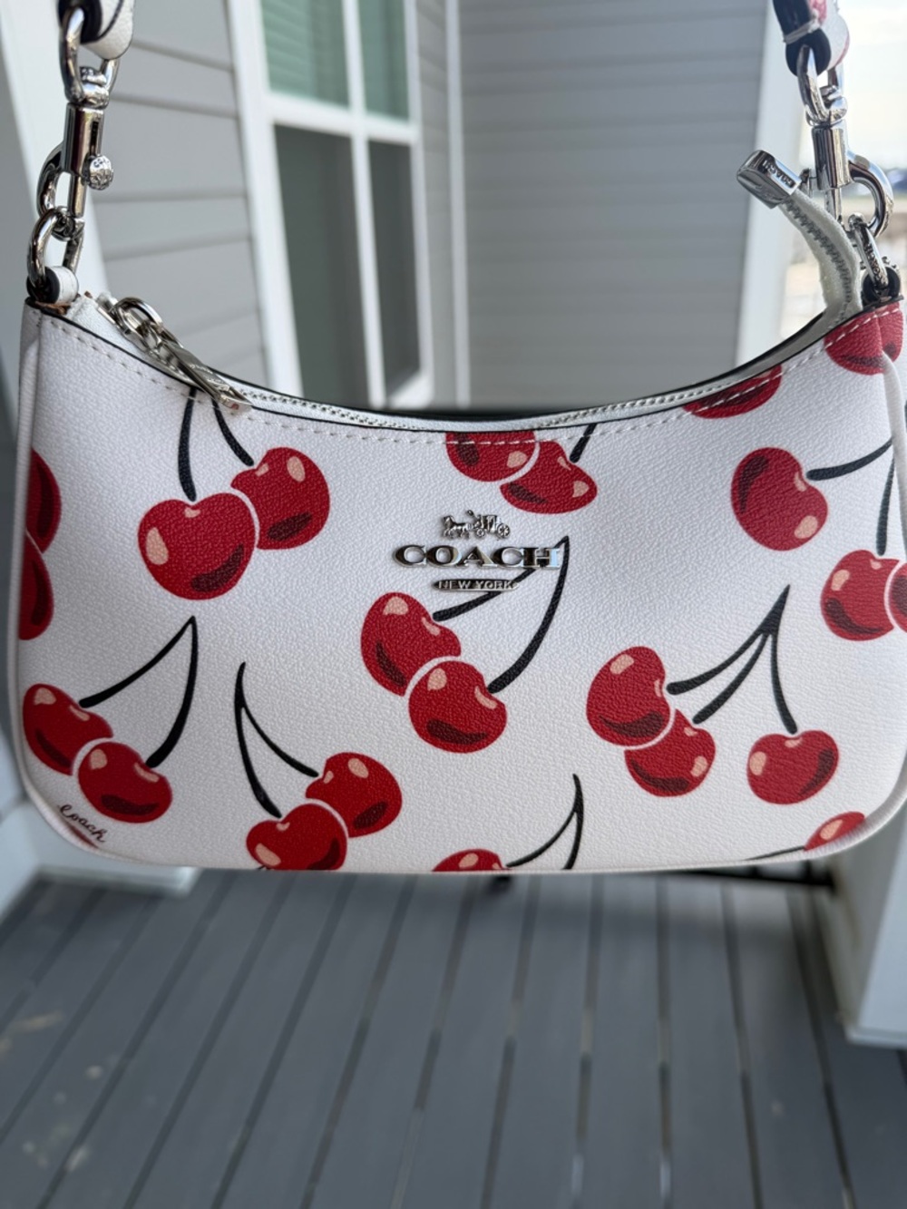 Coach White Leather Shoulder Bag with Red Cherry Print - Picture 2 of 6